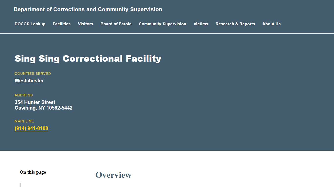 Sing Sing Correctional Facility Department of Corrections and Community Supervision